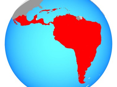 Latin Amerika mavi siyasi dünya üzerinde. 3D çizim.