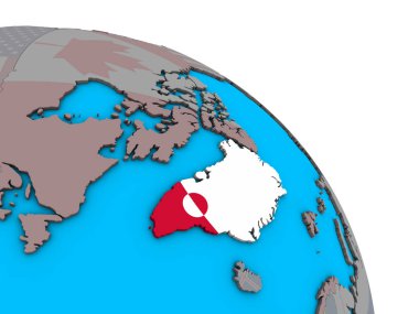 Grönland basit mavi siyasi 3d dünya üzerinde katıştırılmış ulusal bayrak ile. 3D çizim.