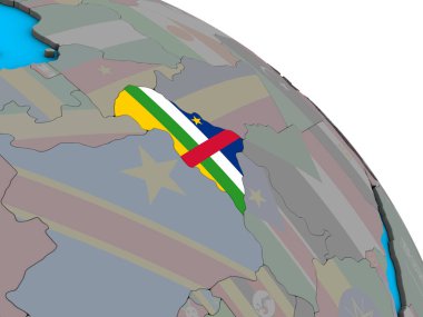 Orta Afrika basit mavi siyasi 3d dünya üzerinde katıştırılmış ulusal bayrak ile. 3D çizim.