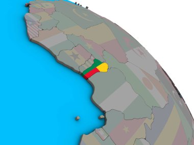 Benin basit mavi siyasi 3d dünya üzerinde katıştırılmış ulusal bayrak ile. 3D çizim.