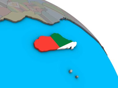 Madagaskar basit mavi siyasi 3d dünya üzerinde katıştırılmış ulusal bayrak ile. 3D çizim.