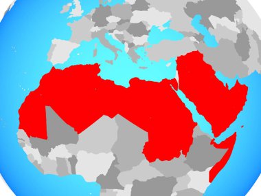 Arap Birliği mavi siyasi dünya üzerinde. 3D çizim.