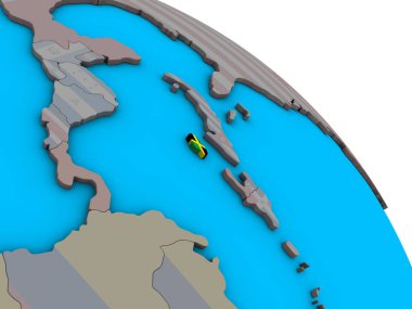 Jamaika basit mavi siyasi 3d dünya üzerinde katıştırılmış ulusal bayrak ile. 3D çizim.