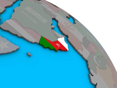 Umman ile basit mavi siyasi 3d dünya üzerinde katıştırılmış ulusal bayrak. 3D çizim.