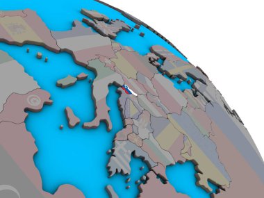 Slovenya ile basit mavi siyasi 3d dünya üzerinde katıştırılmış ulusal bayrak. 3D çizim.