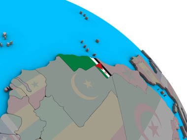 Batı Sahra basit mavi siyasi 3d dünya üzerinde katıştırılmış ulusal bayrak ile. 3D çizim.