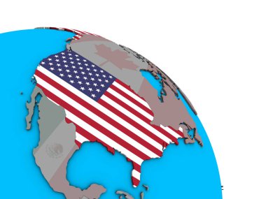 ABD ile basit mavi siyasi 3d dünya üzerinde katıştırılmış ulusal bayrak. 3D çizim.