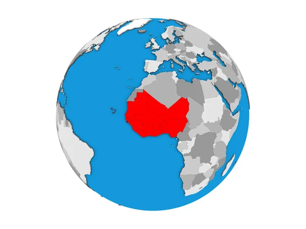 Västra Afrika Blå Politiska Klot Illustration Isolerade Vit Bakgrund — Stockfoto