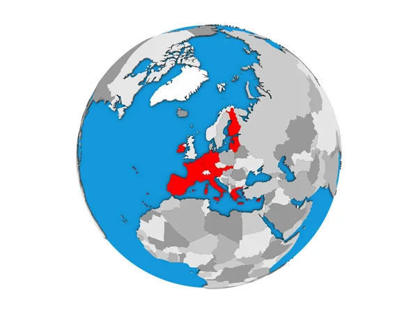 欧元区成员国在蓝色政治3D 地球上 例证查出在白色背景 — 图库照片