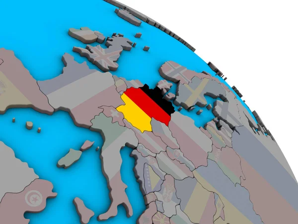 Duitsland Met Ingesloten Nationale Vlag Eenvoudige Blauwe Politieke Globe Illustratie — Stockfoto