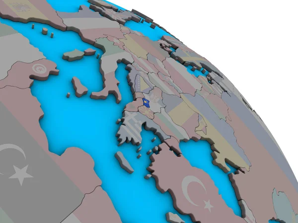 Косово Встроенным Национальным Флагом Простом Голубом Политическом Глобусе Иллюстрация — стоковое фото