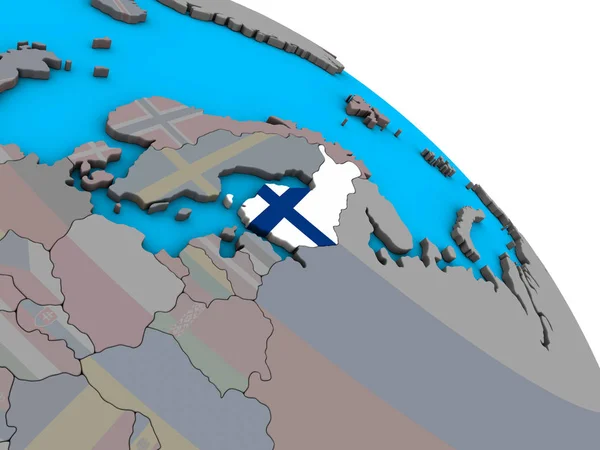 シンプルな青い政治 地球儀に埋め込まれた国旗とフィンランド イラストレーション — ストック写真