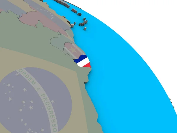 Fransız Guyanası Basit Mavi Siyasi Dünya Üzerinde Katıştırılmış Ulusal Bayrak — Stok fotoğraf