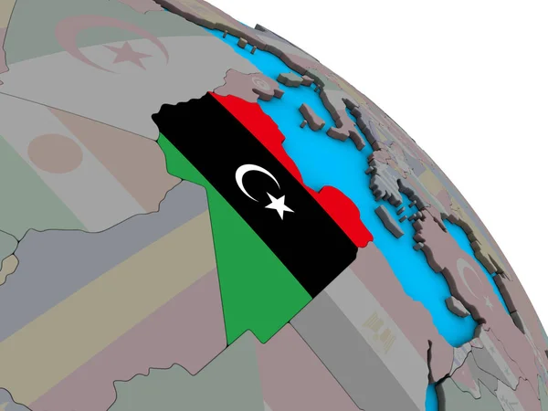Libya Embedded National Flag Simple Blue Political Globe Illustration — Stock Photo, Image