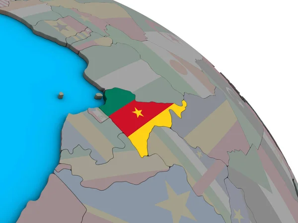 Kamerun Beágyazott Nemzeti Zászló Egyszerű Kék Politikai Földgömb Illusztráció — Stock Fotó