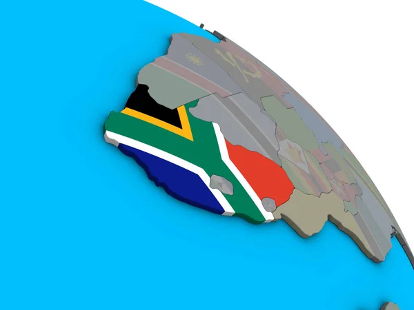 Südafrika Mit Eingebetteter Nationalflagge Auf Einem Einfachen Blauen Politischen Globus — Stockfoto