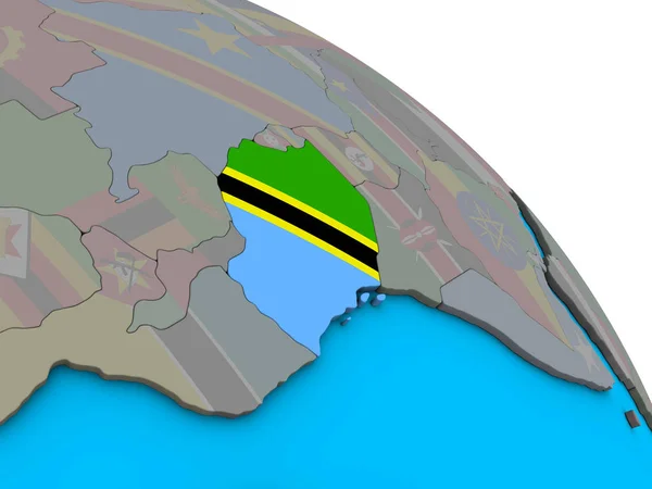 Танзанія Вбудованим Національний Прапор Простий Синій Політичних Моделі Землі Ілюстрація — стокове фото