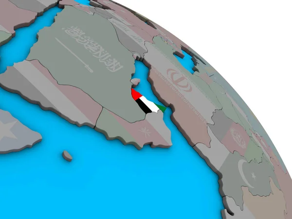 United Arab Emirates Embedded National Flag Simple Blue Political Globe — Stock Photo, Image