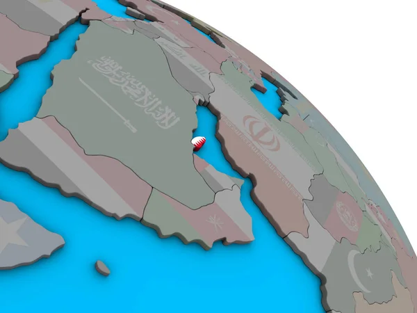 卡塔尔与嵌入的国旗在简单的蓝色政治3D 地球上 — 图库照片