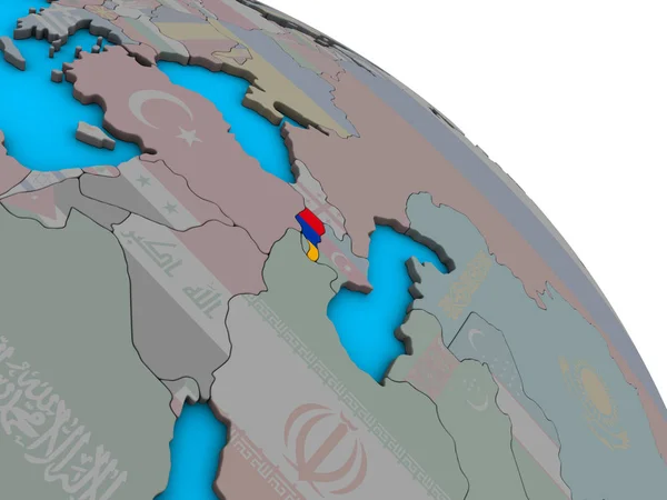 Armenië Met Ingesloten Nationale Vlag Eenvoudige Blauwe Politieke Globe Illustratie — Stockfoto