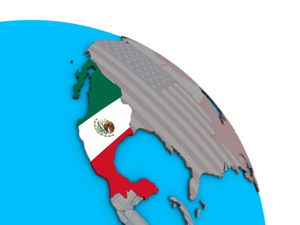 Mexiko Mit Eingebetteter Nationalflagge Auf Einem Einfachen Blauen Politischen Globus — Stockfoto