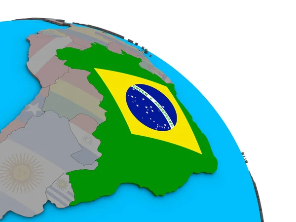 Brasil Com Bandeira Nacional Embutida Simples Globo Político Azul Ilustração — Fotografia de Stock