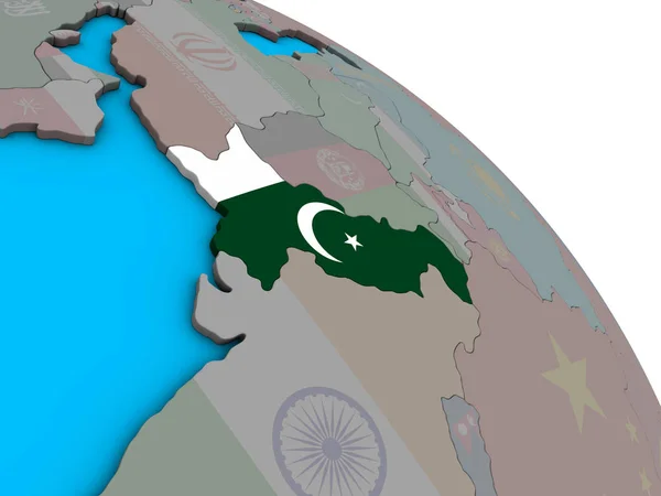 간단한 지구에 국기와 파키스탄 일러스트 — 스톡 사진