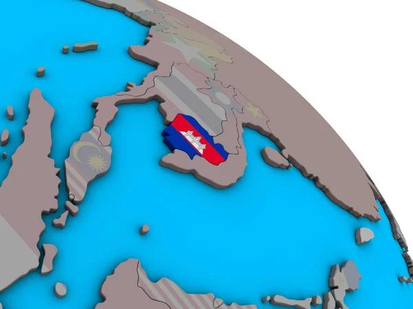 간단한 지구에 국기와 캄보디아 일러스트 — 스톡 사진