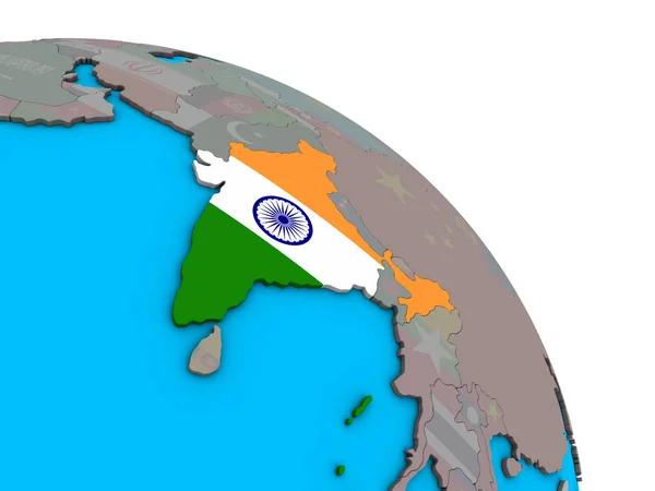 India Con Bandera Nacional Incrustada Simple Globo Político Azul Ilustración —  Fotos de Stock