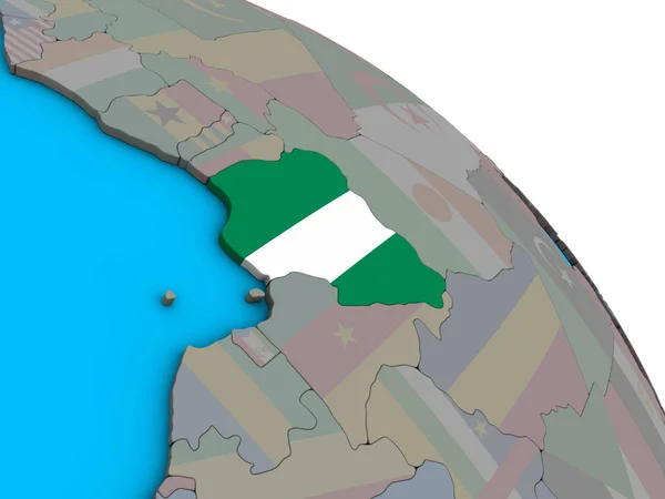 Nigérie Vloženými Státní Vlajka Jednoduché Modré Politické Glóbu Obrázek — Stock fotografie