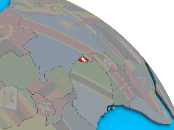 Burundi Vloženými Státní Vlajka Jednoduché Modré Politické Glóbu Obrázek — Stock fotografie