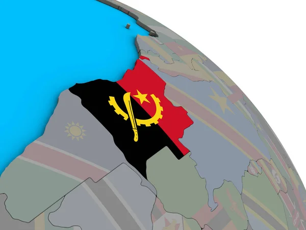 Angola Avec Drapeau National Intégré Sur Simple Globe Politique Bleu — Photo