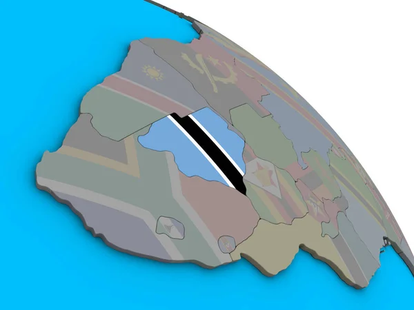 Botswana Beágyazott Nemzeti Zászló Egyszerű Kék Politikai Földgömb Illusztráció — Stock Fotó