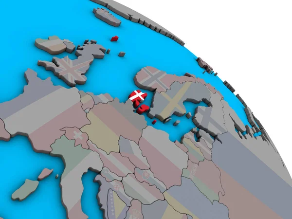 Дания Встроенным Национальным Флагом Простом Голубом Политическом Глобусе Иллюстрация — стоковое фото