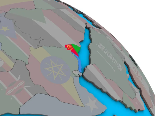 Eritrea Mit Eingebetteter Nationalflagge Auf Einem Einfachen Blauen Politischen Globus — Stockfoto