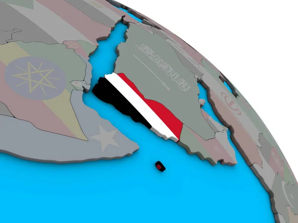 Iêmen Com Bandeira Nacional Embutida Simples Globo Político Azul Ilustração — Fotografia de Stock