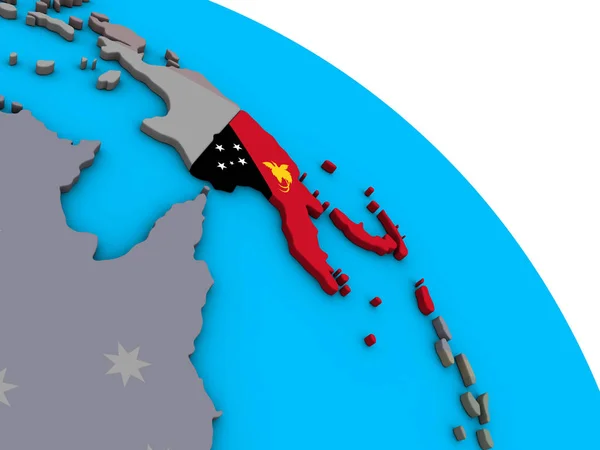 Papuas Nowy Gwinea Rezygnować Osadzony Flagi Narodowej Prosty Niebieski Globus — Zdjęcie stockowe
