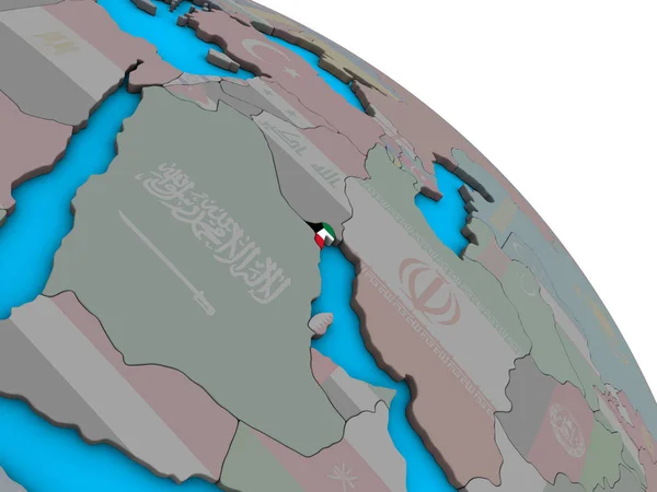Kuwait Mit Eingebetteter Nationalflagge Auf Einem Einfachen Blauen Politischen Globus — Stockfoto