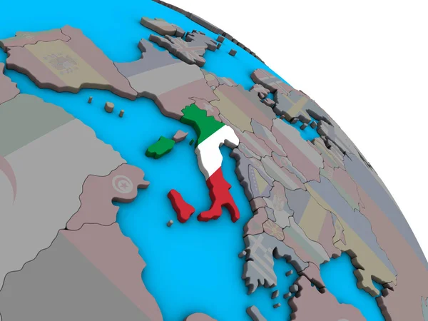 Italië Met Ingesloten Nationale Vlag Eenvoudige Blauwe Politieke Globe Illustratie — Stockfoto