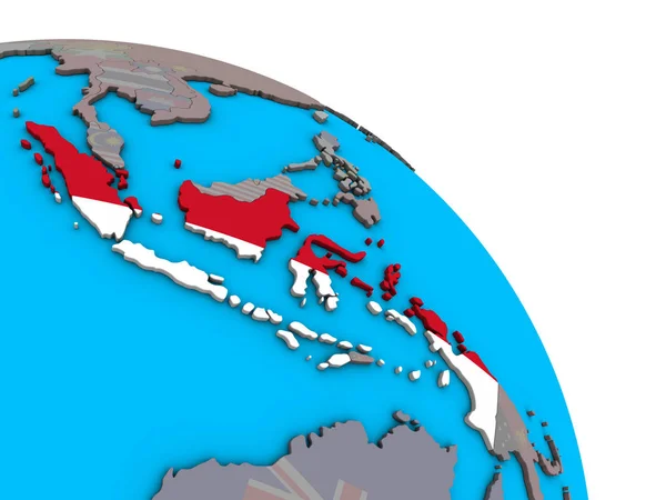 Indonesië Met Ingesloten Nationale Vlag Eenvoudige Blauwe Politieke Globe Illustratie — Stockfoto