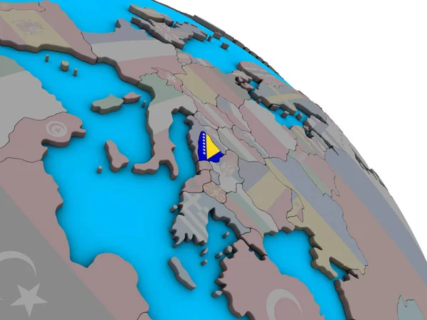 波斯尼亚和黑塞哥维那与嵌入的国旗在简单的蓝色政治3D 地球上 — 图库照片