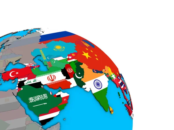 シンプルな青い政治 地球儀に埋め込まれた国旗アジア イラストレーション — ストック写真