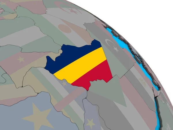 Tchad Avec Drapeau National Intégré Sur Simple Globe Politique Bleu — Photo