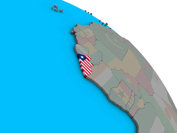 利比里亚在简单的蓝色政治3D 地球上嵌入国旗 — 图库照片
