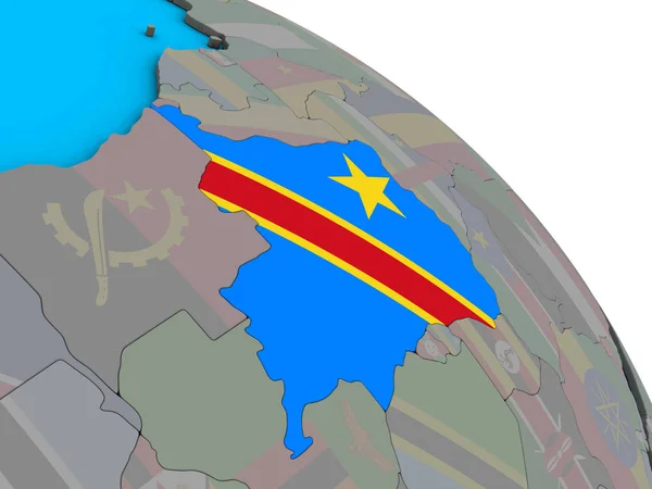 Kongo Basit Mavi Siyasi Dünya Üzerinde Katıştırılmış Ulusal Bayrakla Dem — Stok fotoğraf