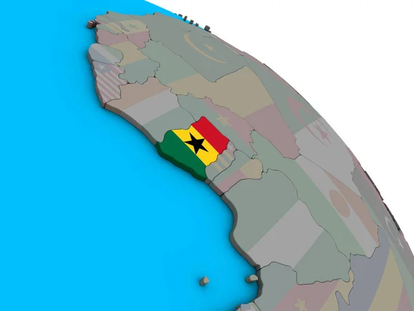 Ghana Met Ingesloten Nationale Vlag Eenvoudige Blauwe Politieke Globe Illustratie — Stockfoto