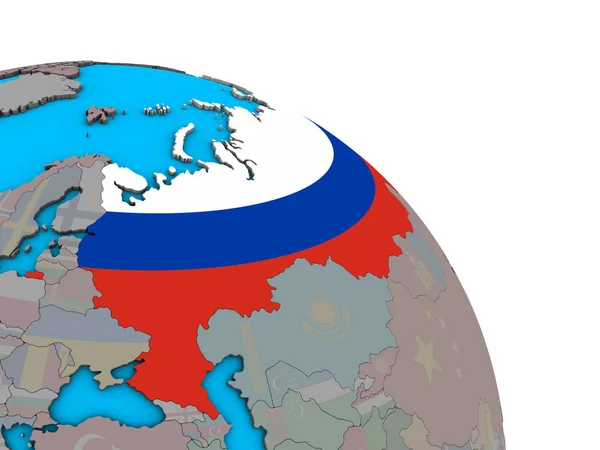 Russia Con Bandiera Nazionale Incorporata Semplice Globo Politico Blu Illustrazione — Foto Stock