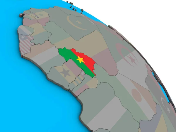シンプルな青い政治 地球儀に埋め込まれた国旗とブルキナファソ イラストレーション — ストック写真
