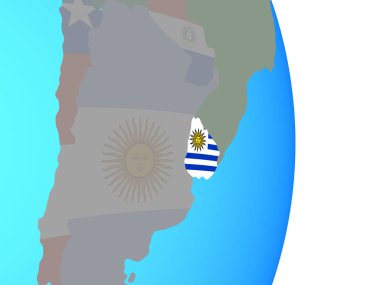 Uruguay Ulusal bayrağını basit siyasi dünya ile. 3D çizim.