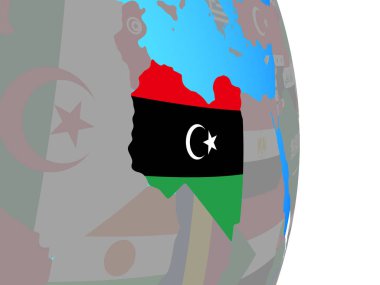 Libya Ulusal bayrağını basit siyasi dünya ile. 3D çizim.